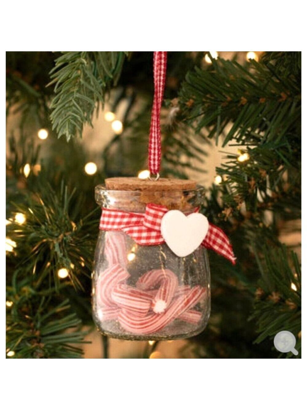 Realistic Candy Cane Jar Ornament Glass Jar 3" Christmas Peppermint Candyland